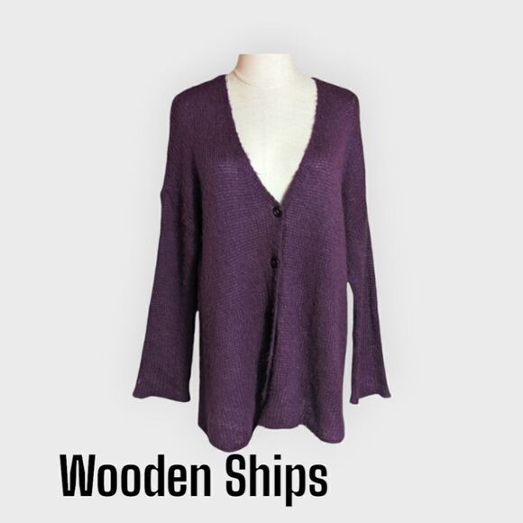 Wooden Ships Purple Mohair Blend Cardigan Sweater - Picture 1 of 8